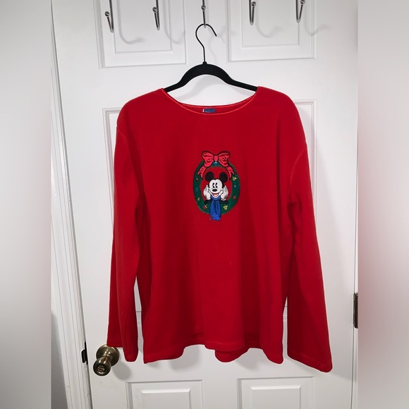 Disney Mickey Mouse Red Fleece Christmas Sweater Size XL - Picture 1 of 6